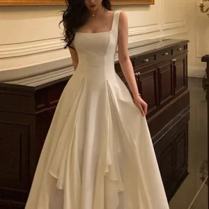 Custom Ankle-Length A-Line Prom Dress with Square Neckline