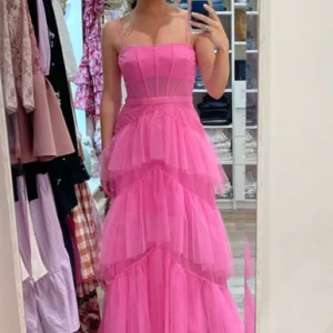 Custom Hot Pink Princess Tiered Tulle Prom Dress