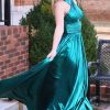 Custom Emerald Green Metallic Prom Dress with Keyhole Neckline and Slit