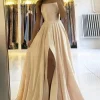 Custom A-Line Satin Long Prom Dress With Split