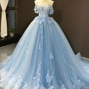 Custom womens ball gown tulle lace sweetheart sweep brush train long prom dresses