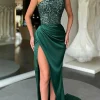 Custom womens sheath column sequin strapless sweep brush train long prom dresses