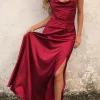 Custom womens sheath column silk like satin spaghetti straps floor length long prom dresses