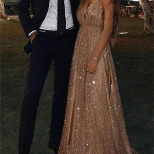 Custom womens a line princess tulle v neck floor length long prom dresses with paillette