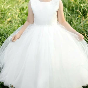 Custom ball gown scoop flower girl dresses with bowknot