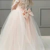 Custom a line princess scoop flower girl dresses with bowknot