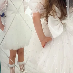 Custom ball gown scoop flower girl dresses with bowknot