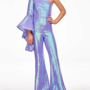 Custom one shoulder girls rainbow unicorn jumpsuits
