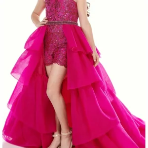 Custom halter girls asymmetrical jumpsuits with sequins beading
