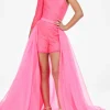 Custom one shoulder party girls jumpsuits with sequins watteau train