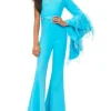 Custom one shoulder party girls jumpsuits with sequins feather