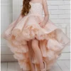 Custom a line princess asymmetrical high low flower girl dresses with beading