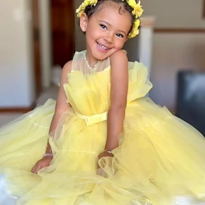 Custom ball gown princess tulle little girl party dresses with belt