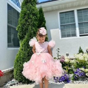 Custom ball gown princess tulle little girl party dresses with beading