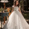 Custom a line princess tulle flower girl dresses with beading applique