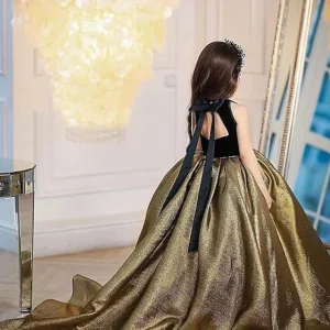 Custom ball gown formal party girl dresses with bowknot