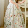 Custom a line princess v neck tulle little girl dresses with embroidery bowknot