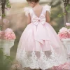 Custom ball gown asymmetrical high low flower girl dresses with applique feather