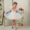 Custom ball gown rainbow tulle little girl dresses with ruffles