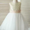 Custom a line princess tulle flower girl dresses with bowknot
