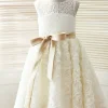 Custom a line princess lace flower girl dresses with sash
