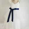 Custom a line princess v neck flower girl dresses with sash