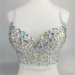 Custom sexy y2k year 2000 womens rhinestone diamond cosplay costume carnival party bra