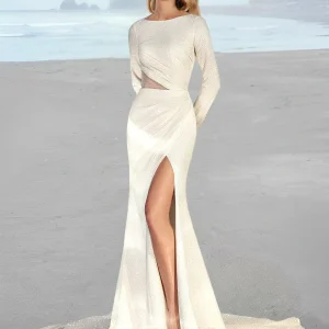 Custom trumpet mermaid long sleeves wedding dress with sequins split side