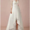 Custom a line princess v neck asymmetrical wedding dress