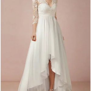 Custom a line princess v neck asymmetrical wedding dress