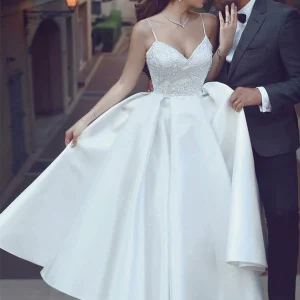 Custom ball gown v neck ankle length wedding dress