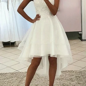 Custom a line princess scoop asymmetrical wedding dress