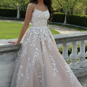 Custom ball gown spaghetti straps floor length wedding dress
