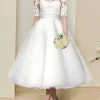 Custom ball gown scoop tea length wedding dress