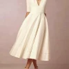 Custom a line princess v neck tea length wedding dress