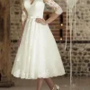 Custom a line princess v neck tea length wedding dress