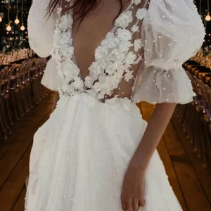 Custom a line princess v neck mini wedding dress