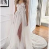 Custom a line princess v neck floor length wedding dress