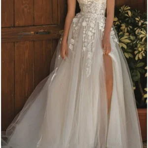 Custom a line princess off the shoulder floor length wedding dress