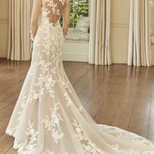 Custom trumpet mermaid v neck floor length wedding dress