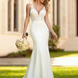 Custom trumpet mermaid v neck floor length wedding dress