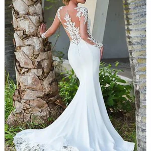 Custom trumpet mermaid scoop floor length wedding dress