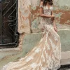 Custom trumpet mermaid off the shoulder floor length wedding dress