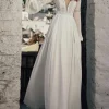 Custom a line princess v neck floor length wedding dress