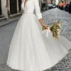 Custom a line princess v neck tea length wedding dress