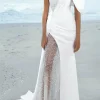 Custom sheath column one shoulder floor length wedding dress