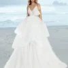 Custom a line princess v neck floor length wedding dress