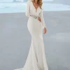 Custom trumpet mermaid v neck wedding dress with applique