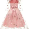 Custom a line princess off the shoulder knee length short sleeve party dresses with embroidery appliques 2311221