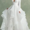 Custom a line princess v neck floor length ball gown wedding dress with ruffles